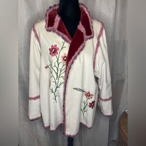 Reversable Bohemian ￼Velvet Burgundy & Off White 2 Tone Women's Jacket sz L-XL  